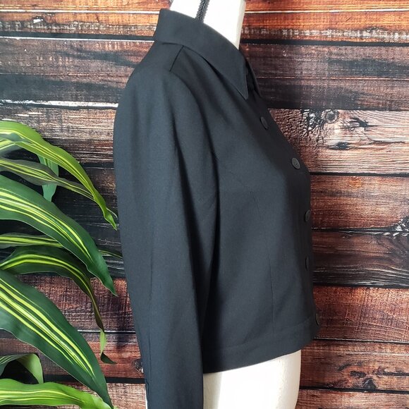 Linda Allard Ellen Tracy 6 Petite 6P Cropped Black Jacket Blazer Button Front - Picture 3 of 10